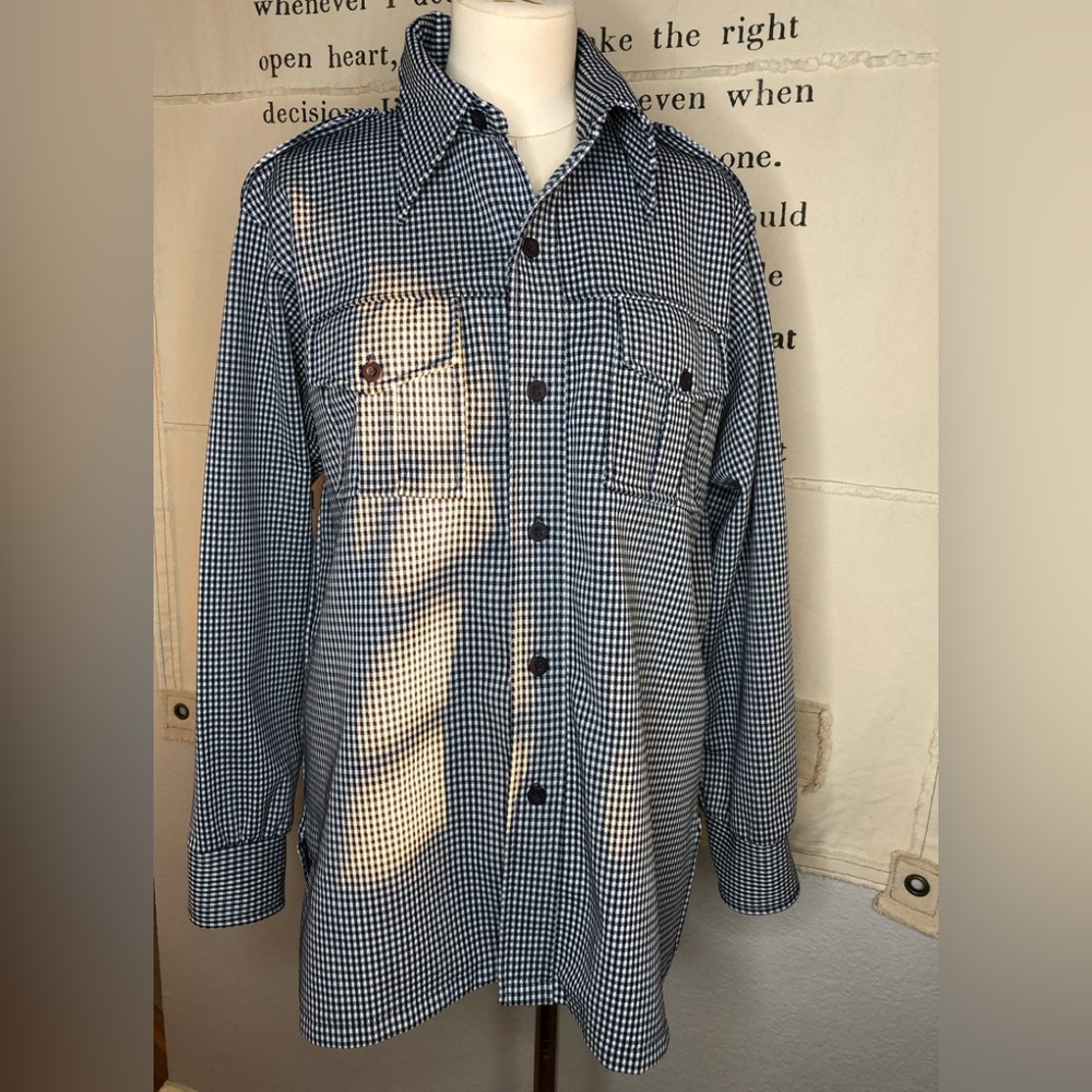 Vintage Big Yank checkered button down shirt blue white XL